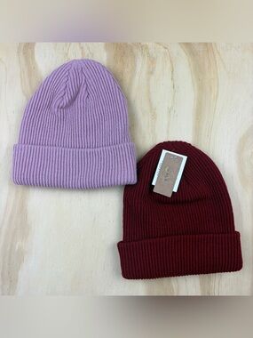 ⁠Cadeau de Ciel Women Winter Beanie Hat Ribbed Knit Cuffed Lot Purple Burgundy⁠
